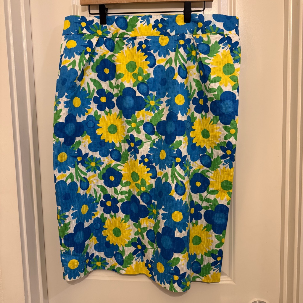 Sweetsalt Modest Clothing 100% Cotton Seersucker Retro Daisy Florals Skirt Xl
